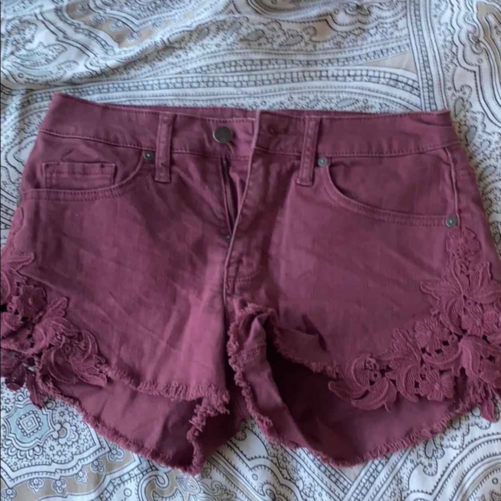 Super cute pink jean shorts with lace!